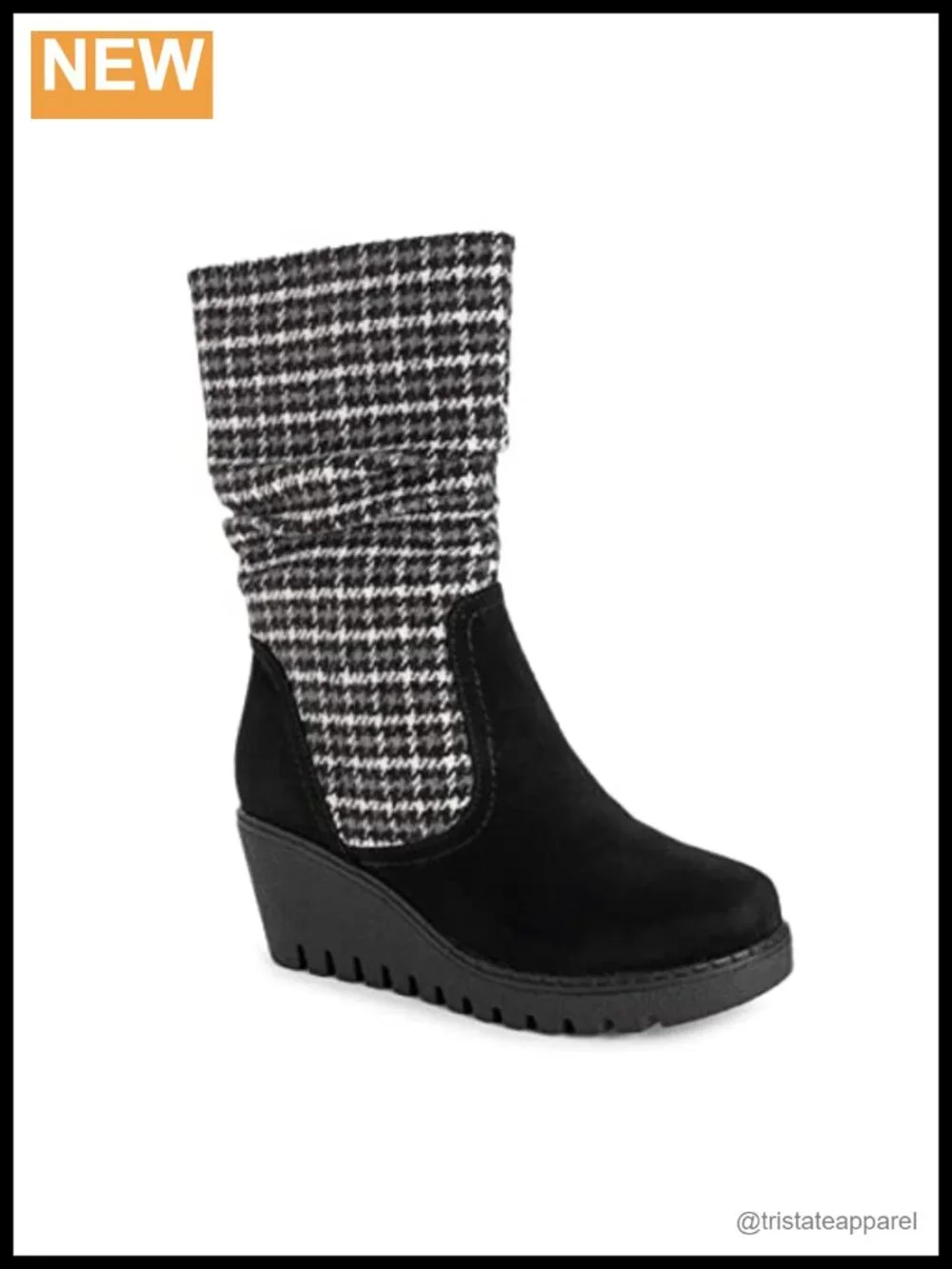 MUK LUKS Vermont Stowe Faux Suede Wedge Boots with Memory Foam, Mid-Calf